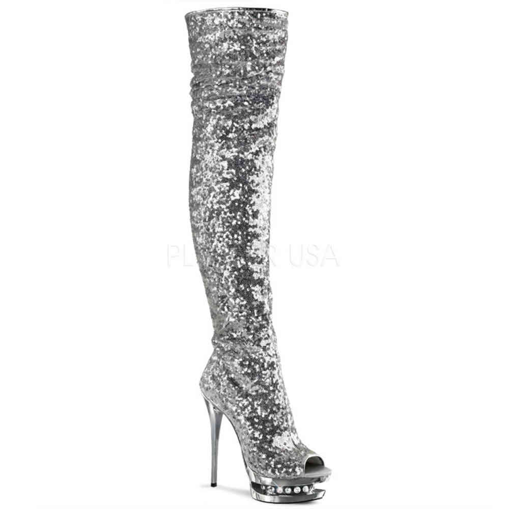 Pleaser - BLONDIER3011 Cuissardes à plateforme - Chaussures de pole dance - Couleur argent Product image